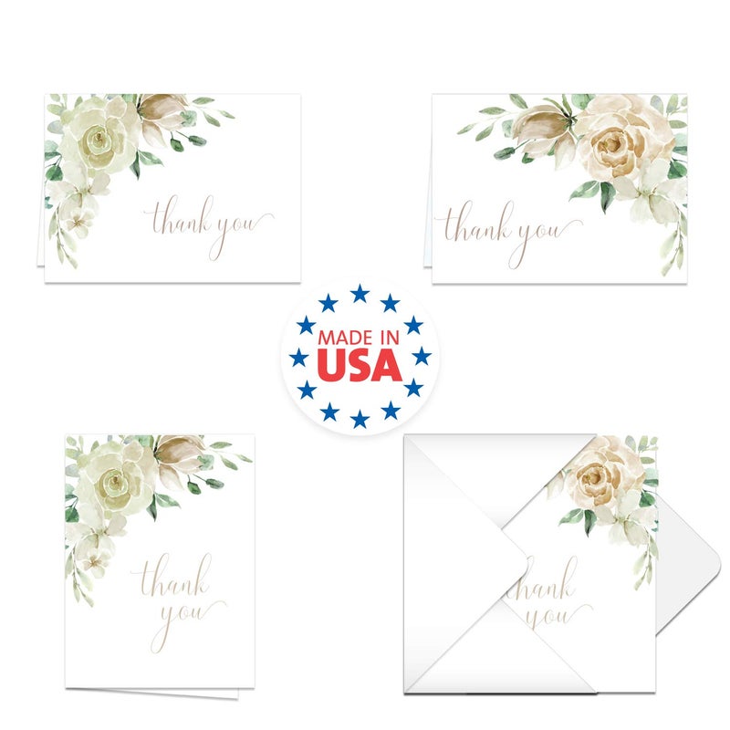 Canopy Street Cream Floral Thank You Notes / 24 Cards With White Envelopes Set/Elegant Watercolor Thanks Gratitude Card Designs / 3 1/2" x 4 7/8" Appreciation Note Cards - Image 2
